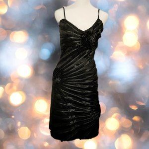 SAVOY'S Black Cinched Pleated Floral Rose Formal Prom Cocktail Dress - Women's S
